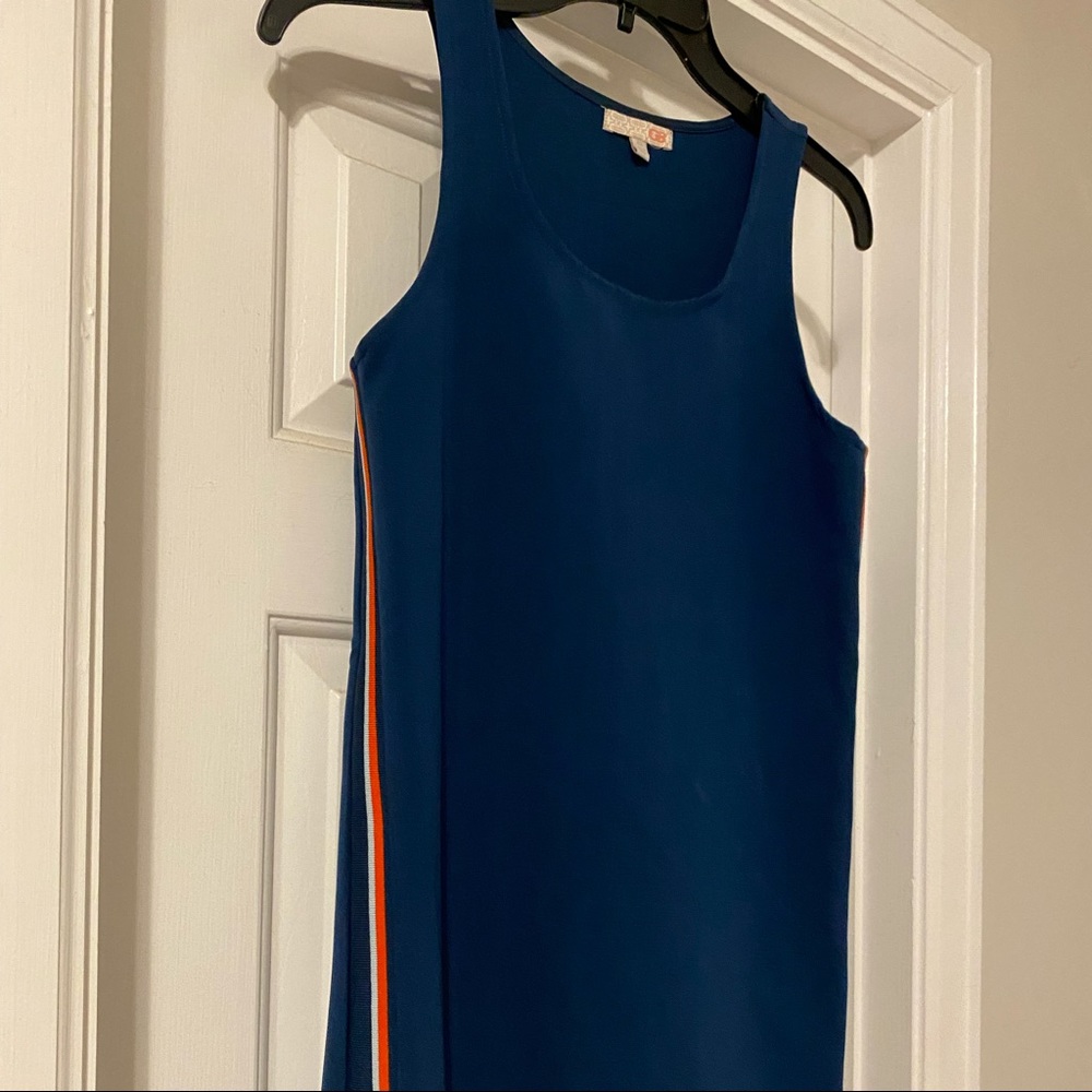 Gianni Bini navy dress with multi color stripe